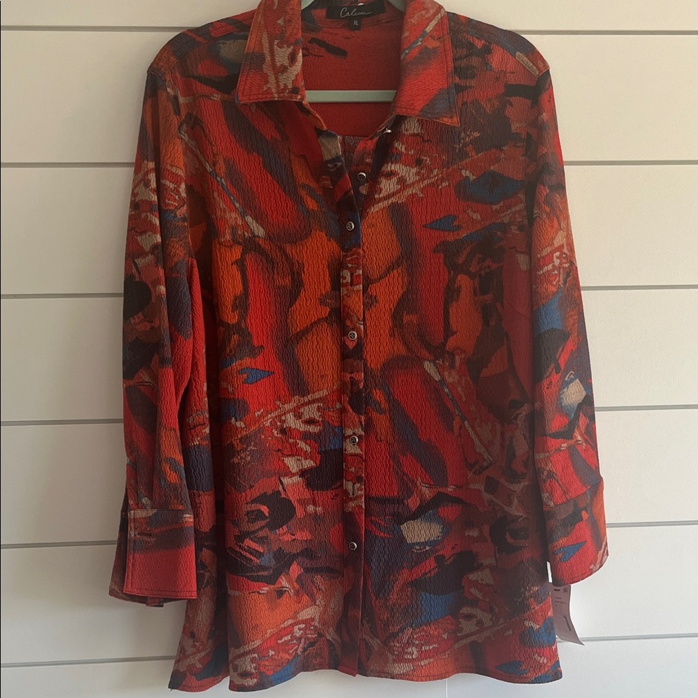 Calessa Colorful Abstract Button-Up Shirt NWT